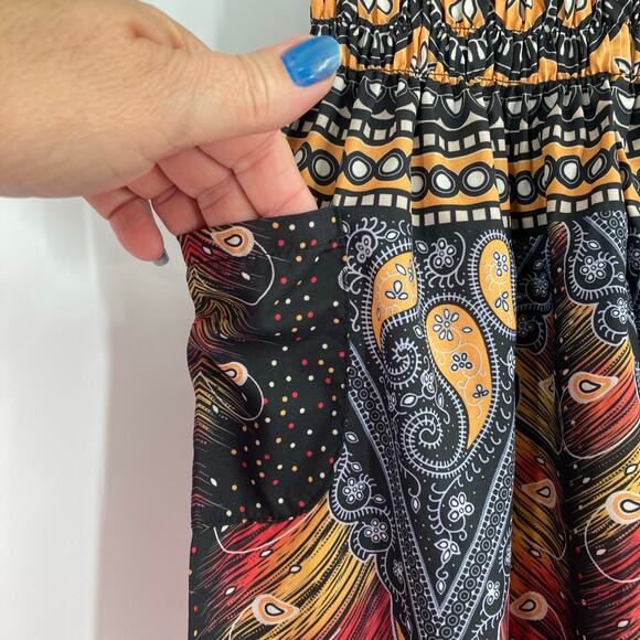 Boho Aladdin Boho Smocked Waist Paisley Print Festival Pants Blue Red Youth Lg - Picture 6 of 10